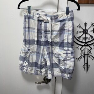 Abercrombie Boys Medium Swim trunks Plaid Cargo Shorts‎  Blue White Pink